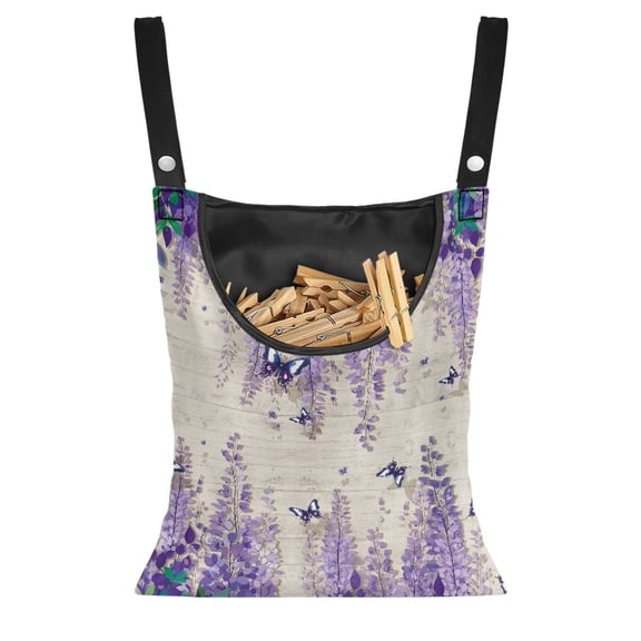 SEANATIVE Flower Leaves Clothespin Bag with Hanging Rope Summer Laundry Clothes Pin Holder 14.5 x 12 Inch Clothespin Storage Organizer with Large Opening