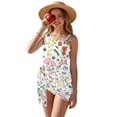 thumbnail image 1 of SEANATIVE Flower Printed Bathing Suit for Girls Mesh Cover-up Skirt Cutout One Shoulder Beach Swimsuits with Adjustable Strap, Size 17-18 Years Old, Cute Floral White, 1 of 7