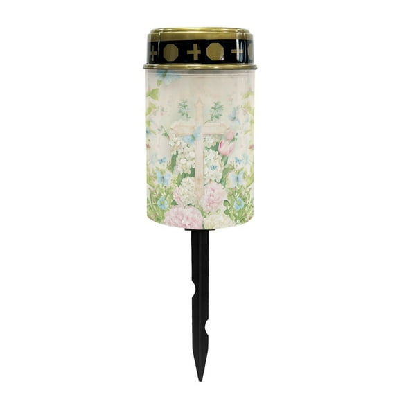 SEANATIVE Flowers Cemetery Solar Light for Grave Cross Waterproof Outdoor Solar Grave Lights for Cemetery Flameless Candle Solar Grave Lamp for Cemetery Yard Lawn Patio Decor