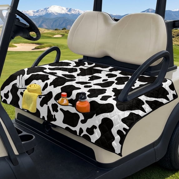 SEANATIVE Foldable Golf Cart Seat Cover, Easy to Carry, Stain-resistant Portable Golf Cart Towel Blanket for 2-Person Seats, Fit for EZGO TXT/RXV, Club Car DS, Cow Print Black White