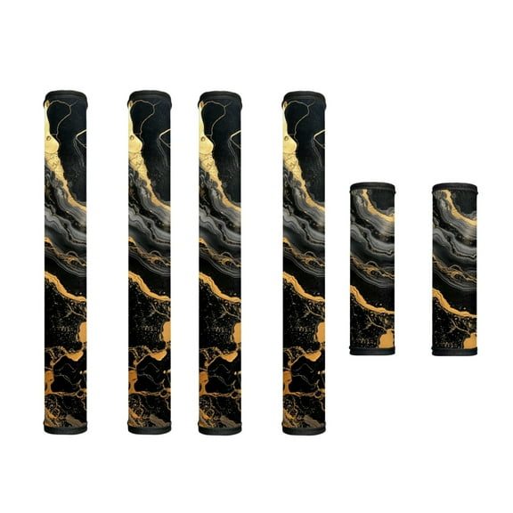 SEANATIVE Fridge Door Handle Covers Set of 6 Waterproof Antiskid Protector Decor Handles for Refrigerator, Microwave, Dishwasher, Kitchen Cabinet, Oven, Black Gold Marble Print