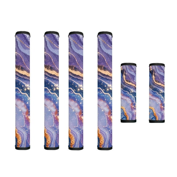 SEANATIVE Fridge Microwave Door Handle Covers Set of 6 Washable Kitchen Appliances Handle Protector Gloves for Oven Fridge Kitchen Cabinet Dishwasher, Easy Installation, Gold Violet Marble