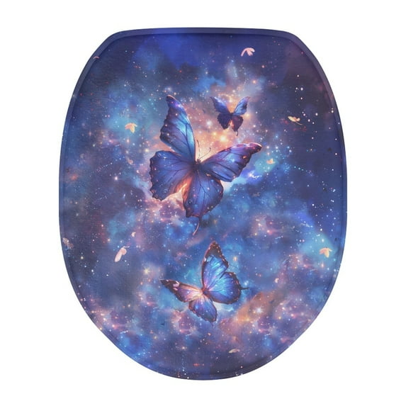 SEANATIVE Galaxy Butterfly Toilet Lid Covers for Bathroom Soft Toilet Seat Lid Cover Universal Toilet Seat Cover Fits Most Toilet Lids, Bathroom Decoration Accessories