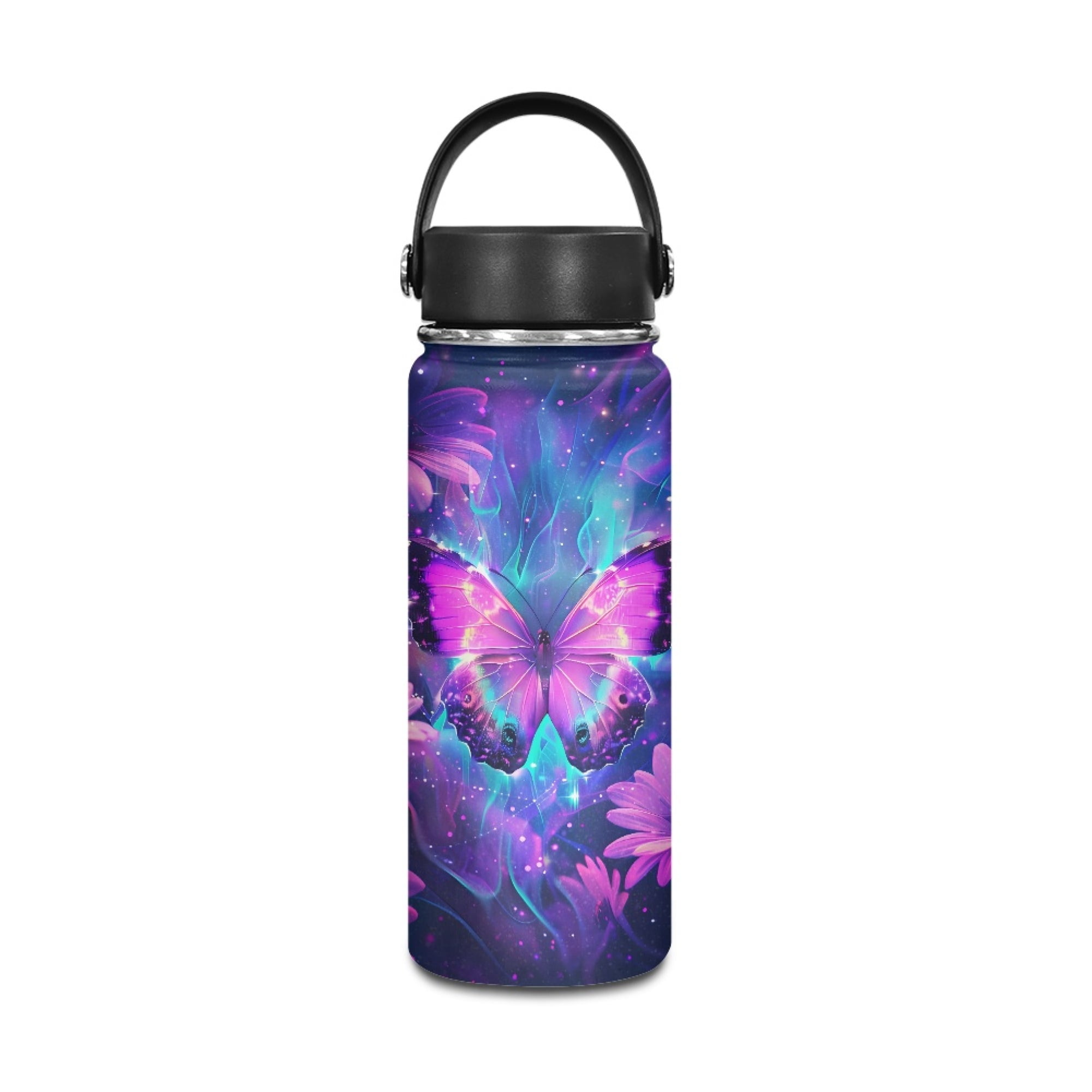 SEANATIVE Galaxy Butterfly Water Bottle for Women Kids Water Bottle with Lid 20oz Insulated Stainless Steel Reusable Leak & Sweat Proof Sports Water Bottles for Girls