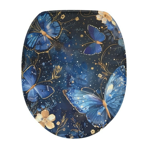 SEANATIVE Galaxy Floral Butterfly Toilet Seat Covers for Bathroom Soft Toilet Tank Lid Cover Washable Toilet Covers Set for Bathroom Flannel Fabric Toilet Cover, 17.3*13 Inches