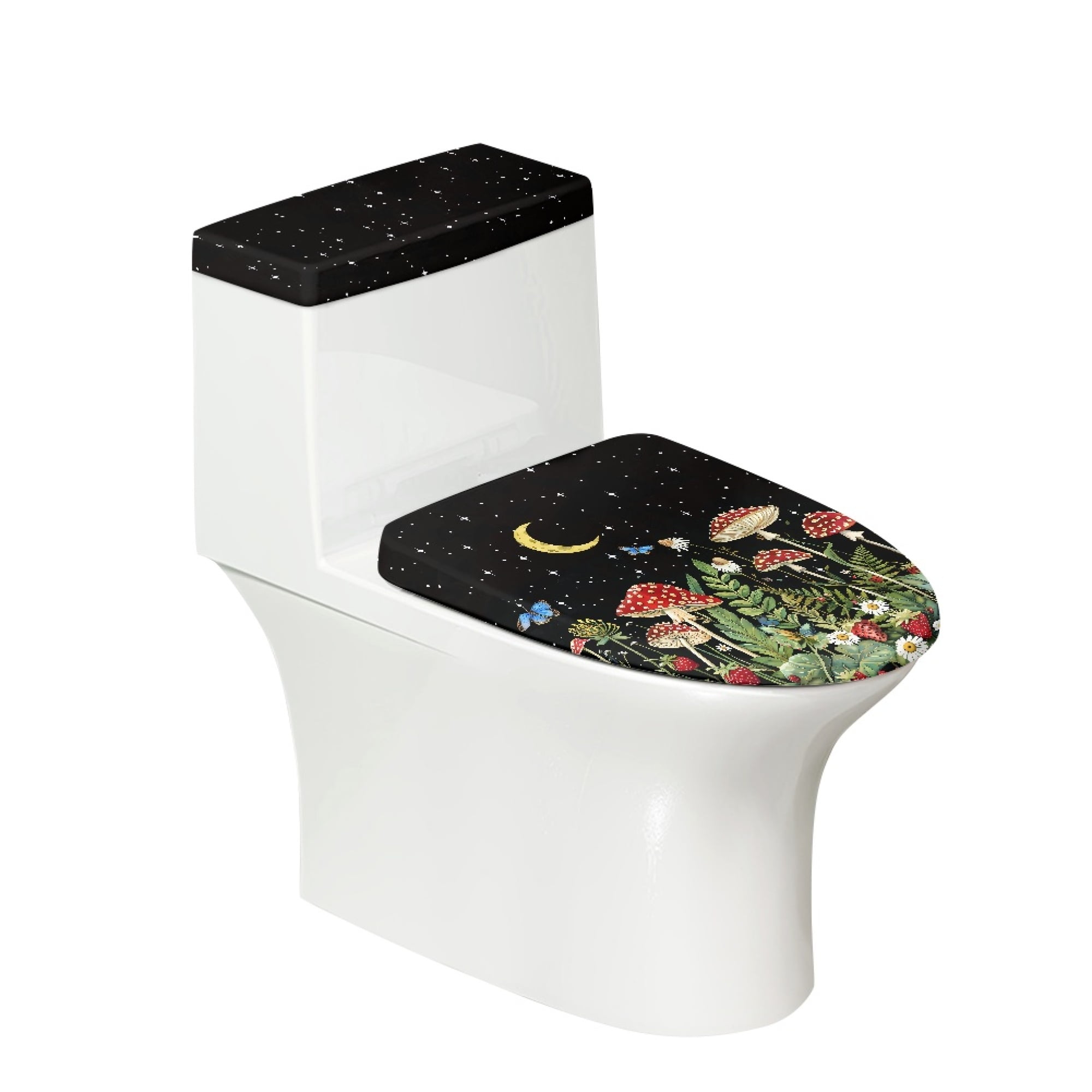 SEANATIVE Galaxy Mushroom Toilet Lid Cover and Toilet Tank Lid Cover Set 2 Piece Toilet Cover Home Toilet Seat Cover Universal Fits Most Round Elongated and Oblong Lid