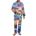 thumbnail image 1 of SEANATIVE Galaxy Wolf Pjs for Men 2 Piece Button Down Pajamas Set Size 3XL Long Sleeve Top and Pants Loungewear with Pockets Pajama House Wear Soft Sleepwear Pajamas, 1 of 6