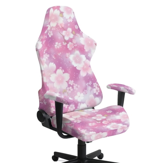 SEANATIVE Gaming Chair Covers with Zipper Decorative Dustproof Stretch Gamer Chair Cover with Armrest Covers Washable Fabric Anti-Scratch Office Armchair Slipcover, Pink Cherry Blossom Pattern