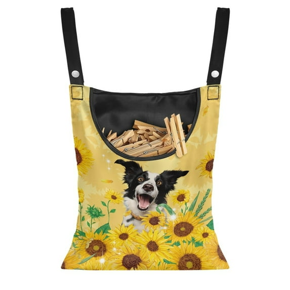 SEANATIVE German Shepherd Clothes Pin Bag for Outside Sunflower Clothes Pin Hanging Bag Summer Laundry Clothes Pin Bag Clothes Pins for Home Outdoor, 14.5x12 Inch