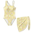 thumbnail image 1 of SEANATIVE Girls Bathing Suit with Mesh Sheer Swimsuit Coverup Back Cutout Summer Beachwear One Piece Swimsuits for Teen Girls, Size 11-12 Years, Floral Cross Flower Yellow, 1 of 7