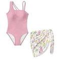 thumbnail image 1 of SEANATIVE Girls One-Piece Bathing Suit with Mesh Wrap Skirt Swimsuit Back Cutout Design Swimwear Trendy Swimsuits for Teen Kid Young Girls, Size 13-14, Cartoon Rabbit Flower Pink White, 1 of 7