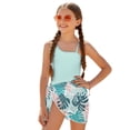 thumbnail image 1 of SEANATIVE Girls One Piece Swimsuit with Mesh Cover Up Skirt Cut Out Back Design 2 in 1 Bathing Suit for Beach Party Hotel Pool, Size 9-10 Years, Monstera Leaves Pattern Mint Green, 1 of 7