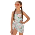 thumbnail image 1 of SEANATIVE Girls One-Piece Swimsuits with Mesh Cover-up Skirt One-Piece Bathing Suits Back Cutout Stylish Stretch Swimwear for Kids Teenagers, Size 7-8, Rose Green Pink, 1 of 7