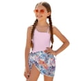 thumbnail image 1 of SEANATIVE Girls Swimsuit and Cover up Set One Piece Bathing Suit See-through Mesh Skirt, 2 Piece Back Cut Out Design Swimwear, Size 11-12 Years, Tropical Monstera Leaf Pink, 1 of 7