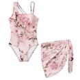 thumbnail image 1 of SEANATIVE Girls Swimsuit and Cover Up Set One Piece Bathing Suit See-through Mesh Skirt, 2 Piece Back Cut Out Design Swimwear, Size 15-16 Years, Butterfly Floral Pink, 1 of 7