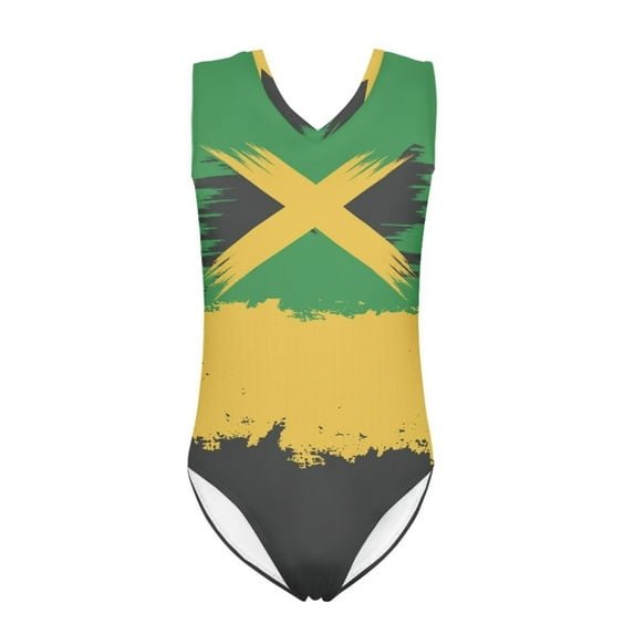 SEANATIVE Girls Swimsuit One Piece Size 5-6 Years Jamaica Flag Kids Beach Bathing Suit Comfortable V Neck Gymnastics Leotards Dancewear