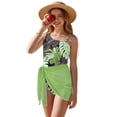 thumbnail image 1 of SEANATIVE Girls Swimsuits One-Piece Bathing Suit with Mesh Cover Up Skirt Lightweight Soft Swimwear Cut Out Design Beachwear with Adjustable Strap, Size 13-14, Tropical Monstera Leaf Green, 1 of 7