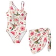 thumbnail image 1 of SEANATIVE Girls Swimwear Set One Piece Swimsuit with Swim Cover Ups Stylish Cut Out Bathing Suit for Vacation Beach Summer Holiday, Size 17-18, Hummingbird Floral Pink Beige, 1 of 7