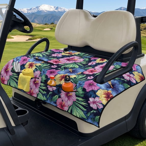 SEANATIVE Golf Cart Accessories Universal Golf Cart Seat Covers Portable Foldable Design, Anti-Scratch Non-Slip Club Car Front Seat Blanket Towel Machine Washable, Hawaii Hibiscus Flower