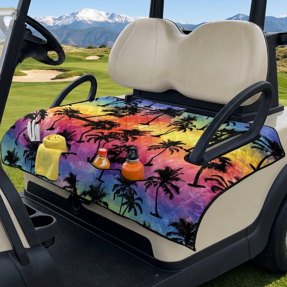 SEANATIVE Golf Cart Front Seat Covers with Pockets, Non Slip Golf Cart Seat Cushion Covers Suitable for Summer Winter All-Season, Easy to Install and Clean, Palm Tree Colorful Sky Pattern