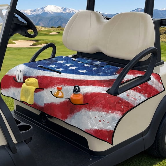 SEANATIVE Golf Cart Seat Cover Towel for Most 2 Passenger Club Car, EZGO, Yamaha, Sun Protection Golf Cart Front Seat Cushion Covers Protector, 51.2 x 30.3 Inches, USA Flag Patriotic Decor
