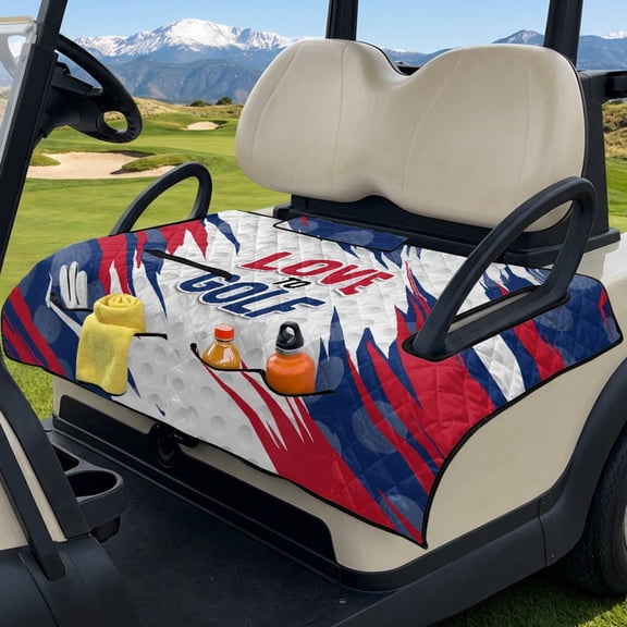 SEANATIVE Golf Cart Seat Cover, Universal for 2-Seater Club Car DS/Precedent, Portable Lightweight Club Car Bench Seat Covers with 4 Storage Pockets, Love to Golf Ball Pattern