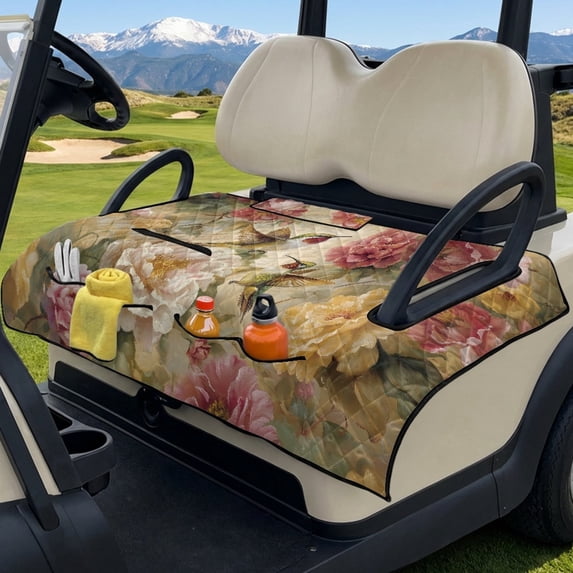 SEANATIVE Golf Cart Seat Cover, Universal Front Seat Blanket with Storage Pockets, Non-Slip Golf Cart Cushion Cover Protector Fits for EZGO Club Car Yamaha, Vintage Hummingbird Floral