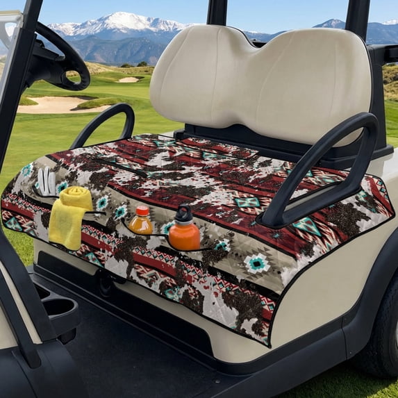 SEANATIVE Golf Cart Seat Covers with Pockets, Non Slip Golf Cart Seat Cushion Covers Suitable for Summer Winter All-Season, Easy to Install and Clean, Aztec Cow Print Red
