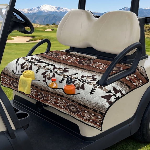 SEANATIVE Golf Cart Seat Covers with Pockets, Non Slip Golf Cart Seat Cushion Covers Suitable for Summer Winter All-Season, Easy to Install and Clean, Aztec Print Brown