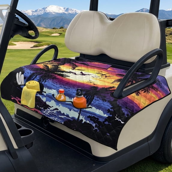 SEANATIVE Golf Cart Seat Covers, Portable Foldable Golf Cart Seat Towel Blanket, Soft Comfortable Universal Club Car Accessories Fit for EZGO Yamaha, Beach Palm Tree Seagull Sunset Pattern