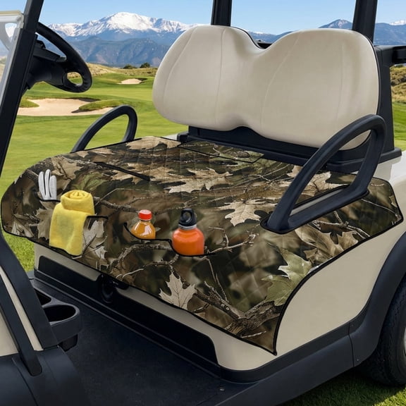 SEANATIVE Golf Cart Seat Covers Universal Golf Cart Seat Towel Blanket with 4 Front Pockets, Wear-resistant Club Car Accessories Fits for EZGO, Yamaha, Camo Hunting Forest