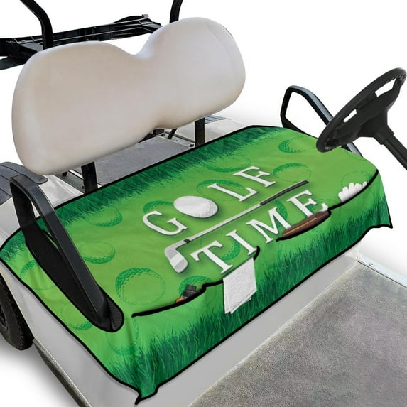 SEANATIVE Golf Time Golf Cart Seat Cover Green Travel Sports Golf Cart Covers for 2-Person Seats Club Washable Golf Cart Rear Seat Cover with Pockets Universal Golf Cart Accessories
