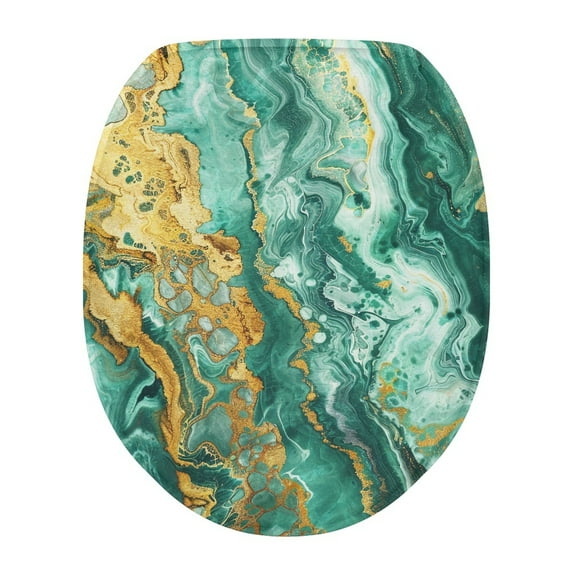 SEANATIVE Green Gold Marble Toilet Lid Cover Set Wear-Resistant Flannel Fabric Toilet Cover Reusable Toilet Seat Cover Protector Toilet Tank Dust Cover Bathroom Decorative Accessories