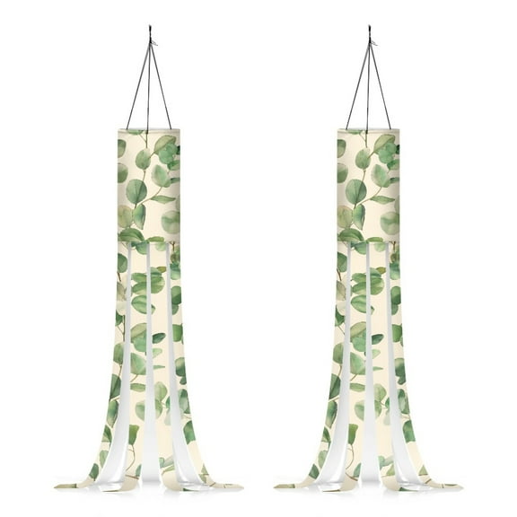 SEANATIVE Green Leaves Windsocks 2 Piece Outdoor Hanging 40 Inch Wind Sock with Tails Festival Decoration for Yard Garden Patio Home Decorations Aesthetic