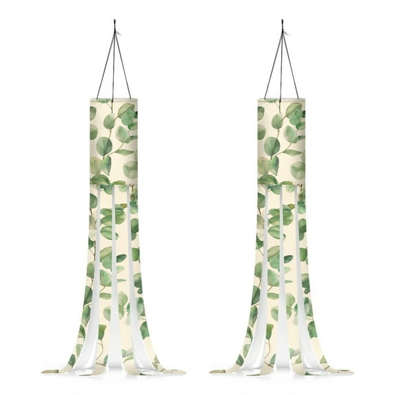 SEANATIVE Green Leaves Windsocks 2 Piece Outdoor Hanging 40 Inch Wind Sock with Tails Festival Decoration for Yard Garden Patio Home Decorations Aesthetic
