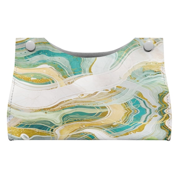 SEANATIVE Green Marble Print Tissue Box Cover PU Leather Tissue Holder Floral Tissue Box Holder with Top Buckle, Soft Tissue Box Organizer for Car, Bathroom, Bedroom, Hotel, Office Desk