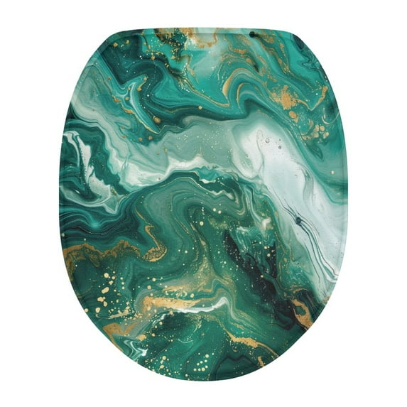 SEANATIVE Green Marble Toilet Seat Cover Elongated Toilet Lid Cover for Bathroom Toilet Seat Lid Cover Round Oval Fits Most Lids Home Decor Soft and Absorbent