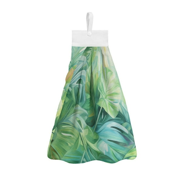 SEANATIVE Green Palm Leaves Hand Towel with Hanging Loops 2 PCS Highly Absorbent Hand Towels Quick Drying Towel Keep Kitchen Clean Washable Fingertip Towel for Hotel Spa Bathroom