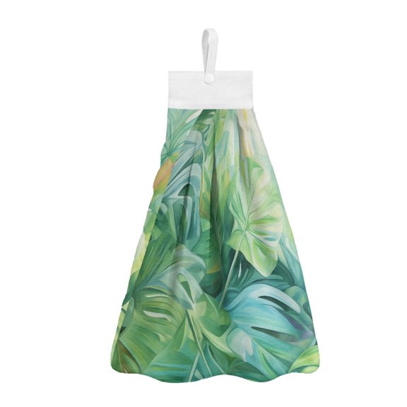 SEANATIVE Green Palm Leaves Hand Towel with Hanging Loops 3 PCS Highly Absorbent Hand Towels Quick Drying Towel Keep Kitchen Clean Washable Fingertip Towel for Hotel Spa Bathroom