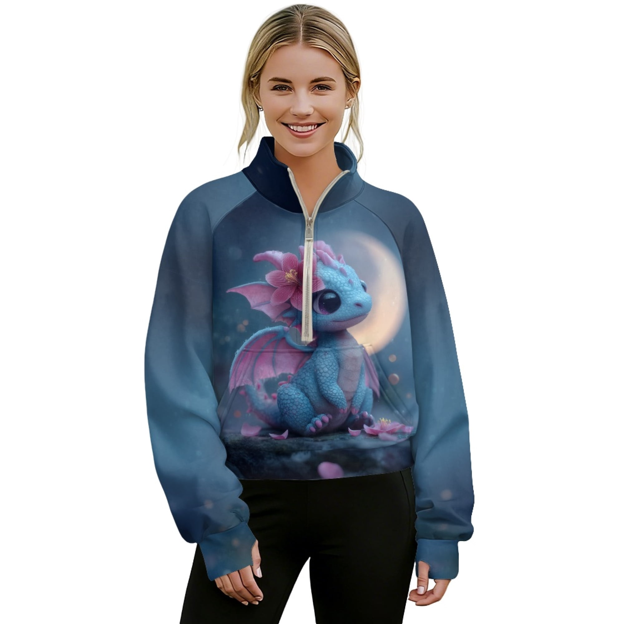 SEANATIVE Half Zip Cropped Sweatshirt for Women Loose Graphic 