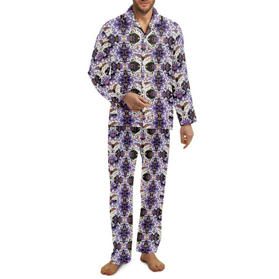 SEANATIVE Halloween Bats Button Up Pajamas Set Size M Sleepwear Pajamas Set 2 Piece Front Button Pajamas for Men Long Sleeve Pj Loungewear Tops and Pants with Pockets