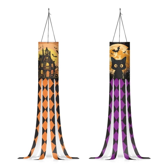 SEANATIVE Halloween Bats Windsock Waterproof Windsock Outdoor Hanging for Festival Decoration 2 Pieces Black Cat Halloween Flag Wind Socks for Front Door Yard Porch Patio