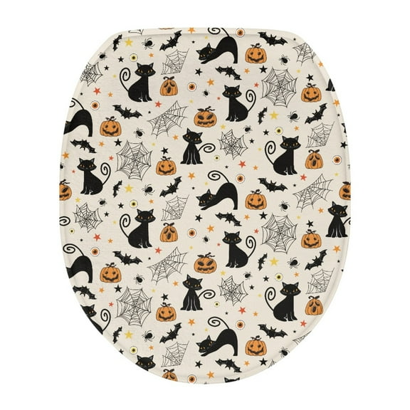 SEANATIVE Halloween Black Cat Toilet Lid Cover Set Reusable Toilet Seat Covers Lightweight Oval Toilet Seat Cover for Bathroom Fits Most Toilet Tanks & Lids Holiday Gifts
