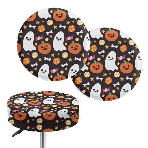 SEANATIVE Halloween Cute Ghost Round Stool Cover Size S 2pcs Pumpkin Cushioned Bar Stool Covers Round 13"-15" Size M Circle Stool Seat Covers Home Decor