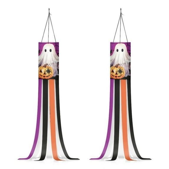 SEANATIVE Halloween Ghost Pumpkin Windsocks 2 Pack Handing 40 Inch Windsock Outdoor Hanging Decorations Garden for Front Door Yard Porch Patio Lawn Party Decor Outside