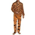 thumbnail image 1 of SEANATIVE Halloween Orange Bat Button Up Pajamas for Men Leopard Print Night Wear Crewneck Tops with Jogger Sweatpants 2 Piece Outfits Long Sleeve Sleepwear Size XS, 1 of 6