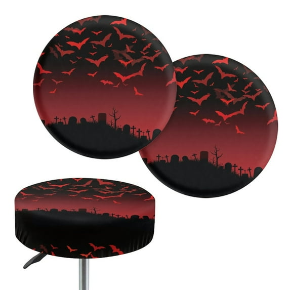 SEANATIVE Halloween Red Bats Round Stool Cover Stretch Round 14-16 Inch Bar Chair Cover Set of 2 Home Decor Kitchen Accessories Chairs Cover Size L Round Barstool Set