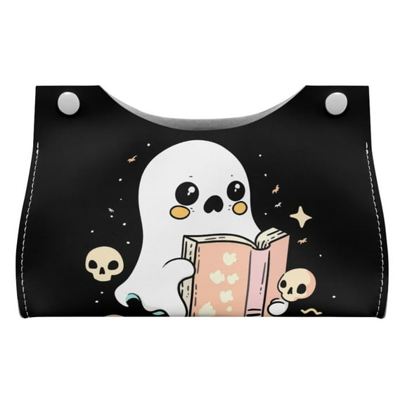 SEANATIVE Halloween Tissue Box Cover PU Leather Rectangular Tissue Box Holder Cute Ghost Spooky House Tissue Cover Decorative Organizer for Bathroom, Kitchen, Bedroom, Office Desk, Nightstand