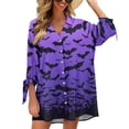 thumbnail image 1 of SEANATIVE Halloween Women's Seven Quarter Sleeve Cardigan Shirt Size XL Purple Bats Oversized Cardigan for Women T Shirt Cardigan Button Down Shirts for Going Out, 1 of 7
