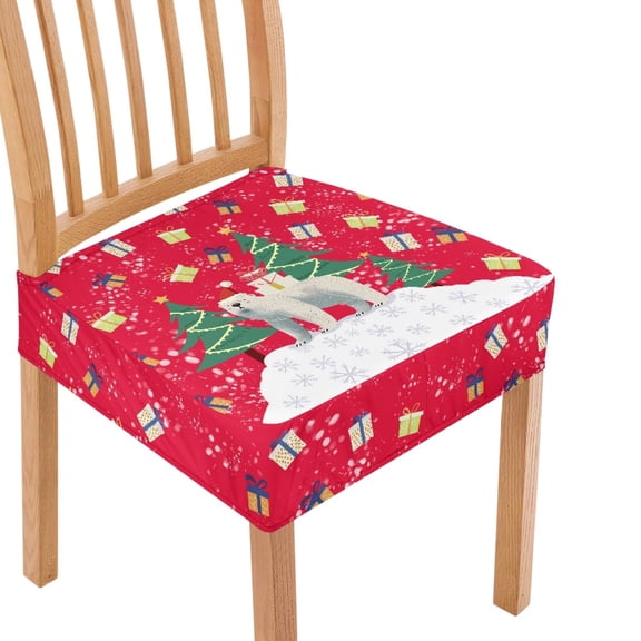 SEANATIVE Happy Christmas Chair Covers Set of 2 Armless Chair Seat Covers for Dining Chairs Stretchy Chair Slipcovers with Elastic Band Rear-Covered Dining Stool Cover Bar Home Decor